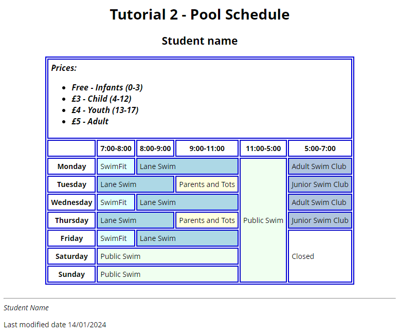 example of the page layout